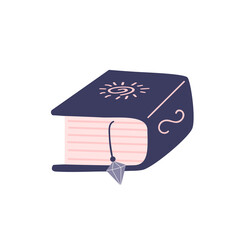 Cute book with spells on a white background. Attributes for magic, witchcraft. Love potion. Hand drawn vector isolated single illustration.