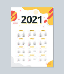 2021 calendar template in abstract flat style