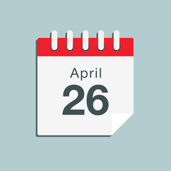 Icon day date 26 April, template calendar page