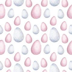 Watercolor Easter seamless pattern with modern colorful eggs. Hand drawn background for greeting card, invitation, fabric print.