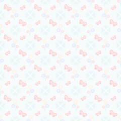 Heart butterfly and small flowers seamless pattern
