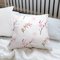 Cherry blossom pattern pillow, remix from artworks by Megata Morikaga