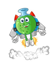 chemical glass with jetpack mascot. cartoon vector
