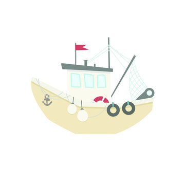 Fishing boat flat vector illustration