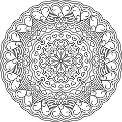 Creative Luxury Mandala Valentine Theme With Heart Shape Coloring Book, Coloring Page. Vector Illustration