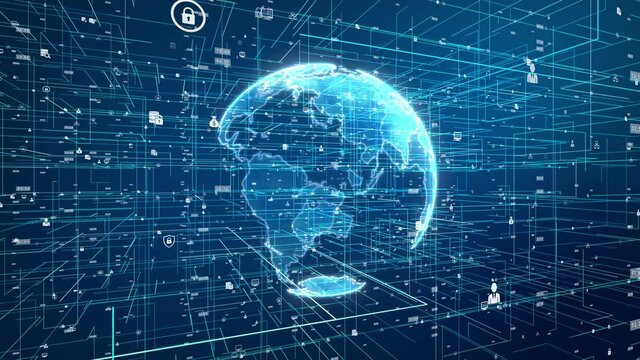 Digital data globe - abstract illustration of a scientific technology data network  - Powered by Adobe