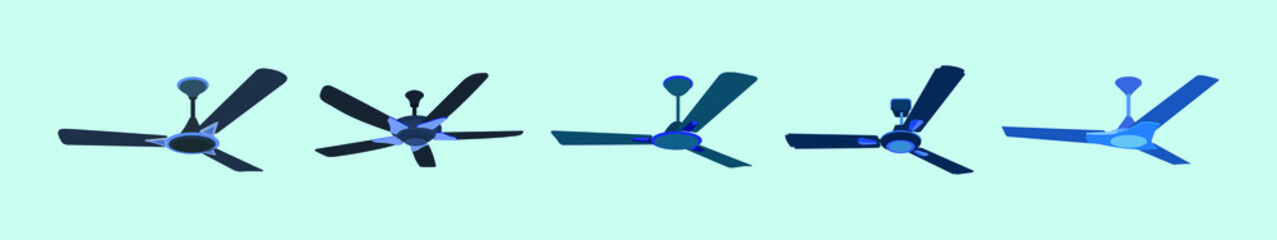 set of ceiling fan cartoon icon design template with various models. vector illustration isolated on blue background