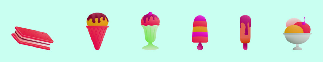 set of ice cream cartoon icon design template with various models. vector illustration isolated on blue background