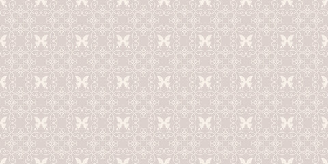 Decorative backgrounds with swirls and butterflies patterns. Seamless wallpaper texture
