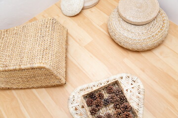 Fototapeta premium weave furniture handmade on wooden floor.