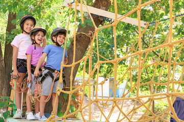 Children climbing in adventure park