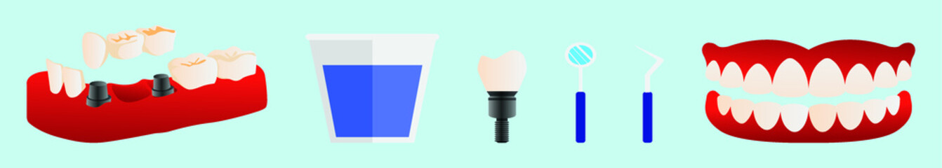set of false teeth elements cartoon icon design template with various models. vector illustration isolated on blue background