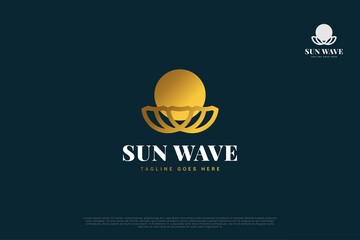 Sun and wave logo with golden gradient for your business identity. Luxury abstract logo design