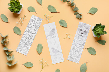 Cute bookmarks on color background