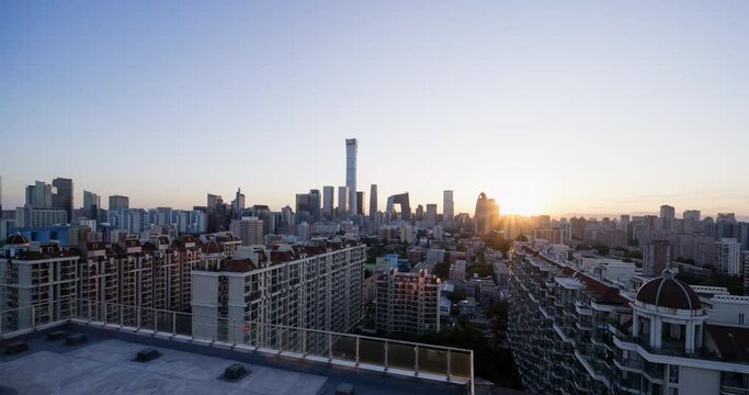 city skyline at sunset, Landmark buildings in Beijing (Time-lapse)