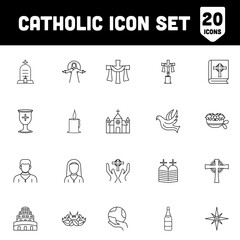 Set of Catholic Icon In Black Line Art.