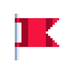 Flag icon, red color. Pixel art flat style. Web design, mobile app. 8-bit sprite. Game assets. Isolated abstract vector illustration.