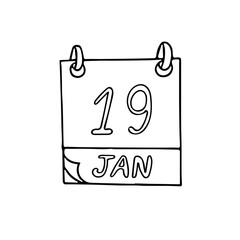 calendar hand drawn in doodle style. January 19. World Snow Day, Religion, date. icon, sticker, element, design. planning, business holiday