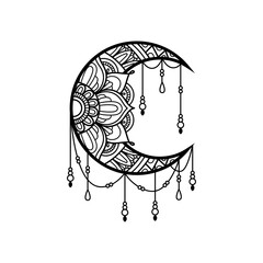 Crescent moon mandala style, moon decoration element collection