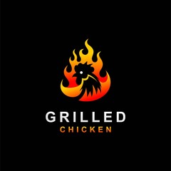 chicken head vector, lettering of grilled chicken