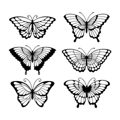 Fototapeta na wymiar Set of line art butterflies, monochrome illustration butterflies