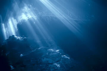 Fototapeta na wymiar rays of light under water, abstract marine background nature landscape rays blurred