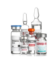 Different vaccines for immunization against COVID-19 on white background