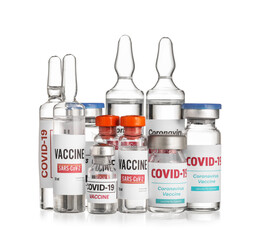 Different vaccines for immunization against COVID-19 on white background