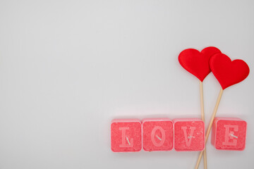 Valentines day red heart . Holidays valentine card with copy space.