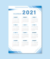 2021 calendar template with blue geometric style