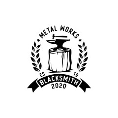 Blacksmith iron anvil foundry vintage logo design
