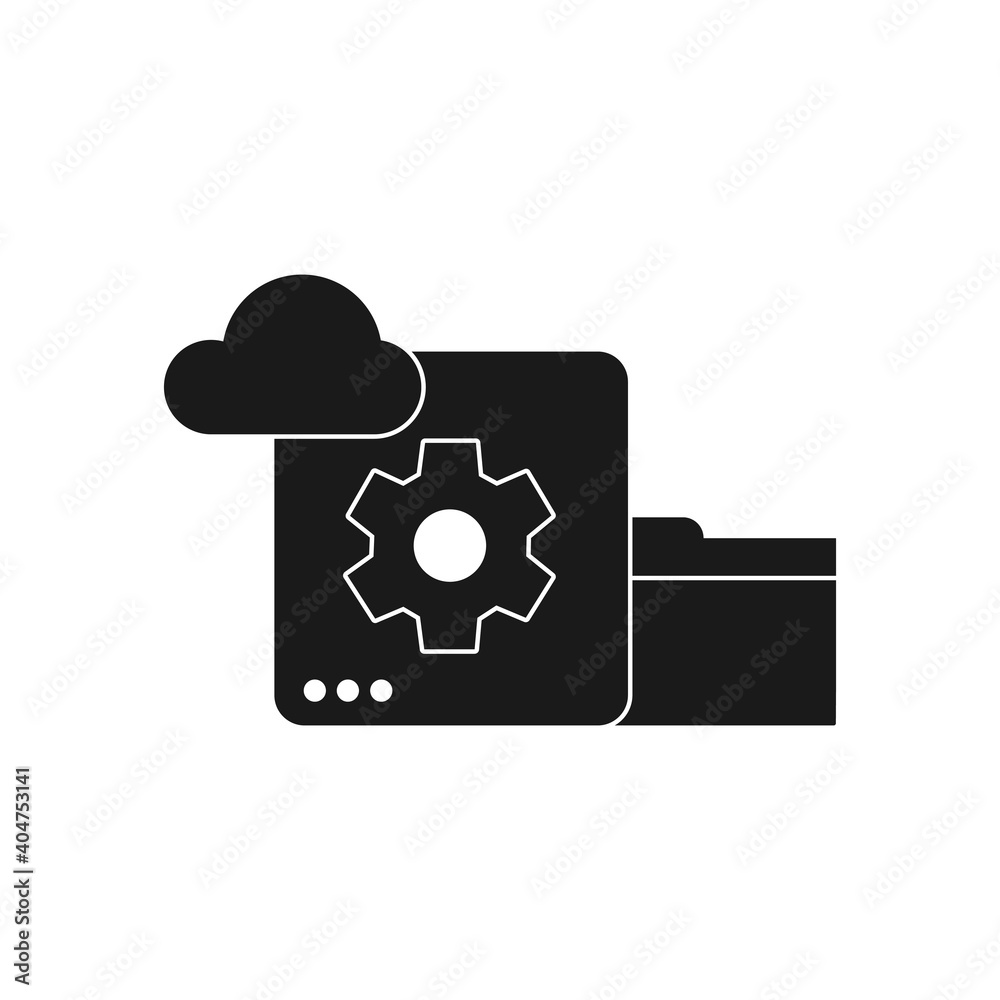 Poster database cloud and folder data storage solid style icon for website or computing business vector illustration