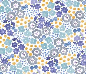 花　水彩画シームレスパターン・テキスタイル