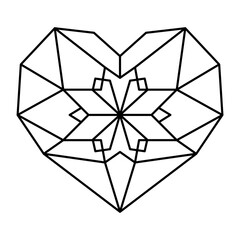 Geometric heart shape. Vector illustration of poligonal heart logo design. Love symbol. Simple linear icon. Valentine's day or wedding invitation element isolated on white background.