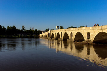 Fototapeta na wymiar Beautiful Meric Bridge with Meric River in Edirne, Turkey.