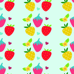 Fototapeta na wymiar Hand drawn seamless pattern of color strawberry. Flat illustration.