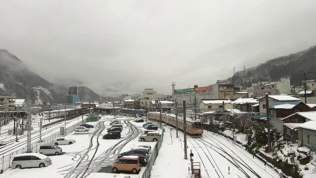 Winter city in Japan. Otsuki City, Yamanashi Prefecture