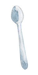 Watercolor drawing of a spoon. Tea spoon. Cutlery for cafes and restaurants.