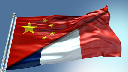 Fototapeta na wymiar Double Flag China and France flag waving flag with texture background