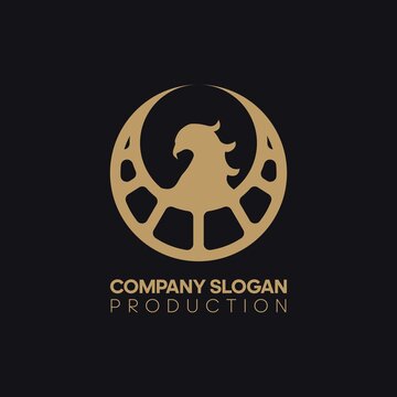 Logo elements: an eagle, a mythological bird "samruk", a moon, a film strip. Vector.