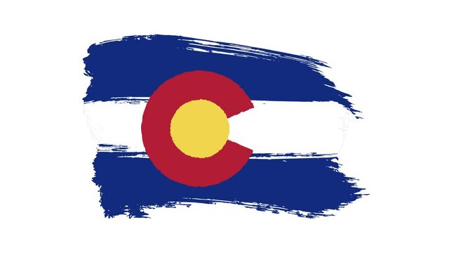 Stroke brush the flag State of Colorado in stop motion effect. USA. Appearance of the flag of  Colorado on a white background.