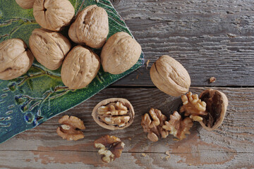 Whole and cracked walnuts