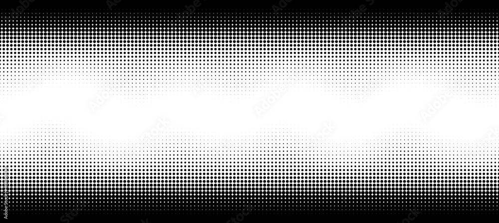 Poster Halftone wave. Seamless pattern. Abstract dotted background. Texture of black dots. Monochrome gradient background. Vector illustration.