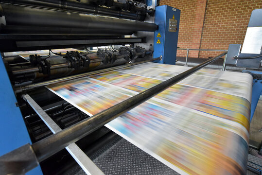 Roll Offset Print Machine In A Large Print Shop For Production Of Newspapers & Magazines