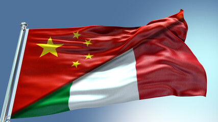 Naklejka na ściany i meble Double Flag China and Italy flag waving flag with texture background