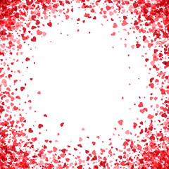 Fototapeta na wymiar Red hearts confetti square frame.