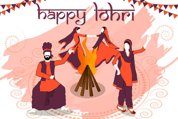 easy to edit vector illustration on Happy Lohri festival of Punjab India background
