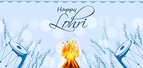 easy to edit vector illustration on Happy Lohri festival of Punjab India background - 404769328