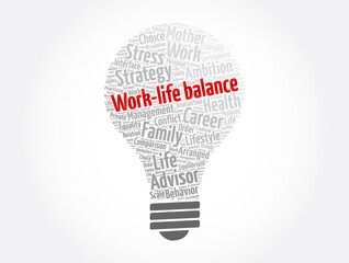 Work-Life Balance light bulb word cloud collage, concept background