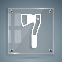 White Wooden axe icon isolated on grey background. Lumberjack axe. Square glass panels. Vector.